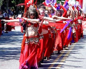 Delilah leads the Billion Bellies in Fremont Solstice Parade (Seattle)